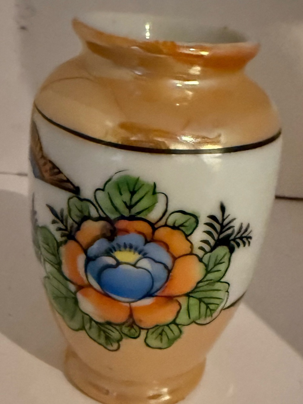 Hand-Painted Floral Porcelain Vase - Cream and Orange